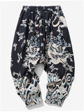 Causal Dragon Print Loose Harem Pants