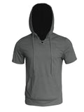 Men's Loose V-neck Short Sleeve Fitness Drawstring Hooded Tops