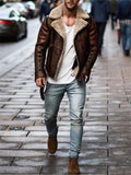 Punk Biker Aviator Bouclé Brown Bomber Jacket Coat For Men