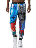 Elastic Waist Drawstring Mid-Rise Vibrant Graphic Print Track Pants