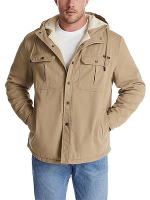 Men's Chest Flap Pocket Cotton Casual Fleece Lining Hooded Jacket