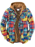 Men's Plaid Patchwork Hooded Cotton-Padded Flannel Jacket Coat