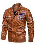 Cool Stand Collar Zip Leather Biker Jacket