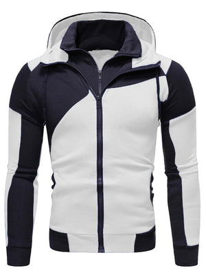 Men's Contrast Color Double Zipper Slim Fit Hooded Sweatshirts