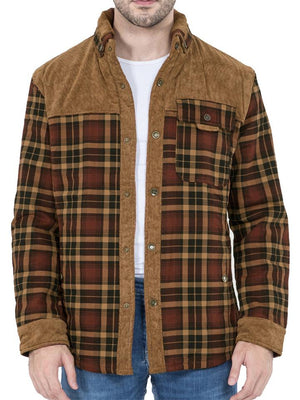 Stylish Corduroy Plaid Fleece Lining Thermal Cotton Lapel Cozy Shirt Jacket