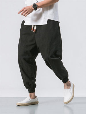 Men’s Laid Back Style Elastic Cuff Drawstring Fastening Cotton-Linen Pants