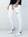 Mens Slim Fit Holes Paiting Print Ankle Pants