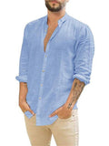 Casual Stand-Up Collar Linen Solid Color Long-Sleeved Shirt