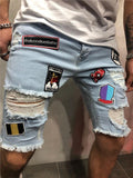 Street Style Ripped Patched Raw Hem Denim Shorts