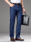 Men's High Waist Loose Straight Business Denim Jeans Trousers