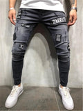 Mens Fashion Badge Patch Skinny Denim Ankle Pants