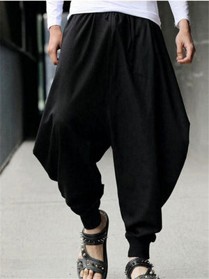 Men’s Casual Baggy Solid Color Cotton Harem