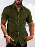 Summer Retro Vertical Stripe Short Sleeve Button Down Shirt for Men