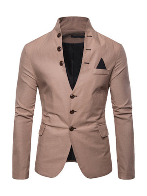 Mens Casual Solid Color Stand Collar Buttons Coats Blazers