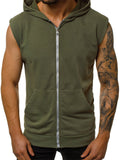 Summer Simple Sleeveless Zipper Running Fitness Hoodies for Men