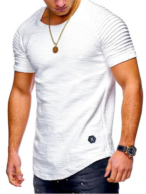 O Neck Slim-fit Shoulders Folds Solid Color T-shirts
