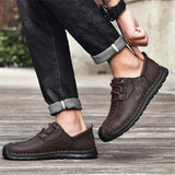 Mens Comfy Plus Size Stitching Print Lace Up Cargo Loafers