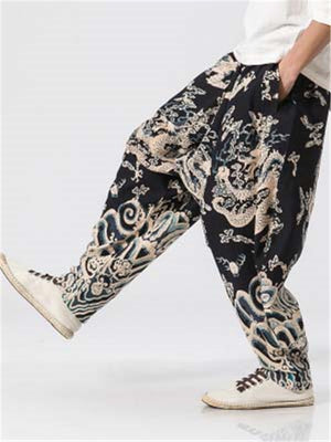 Causal Dragon Print Loose Harem Pants