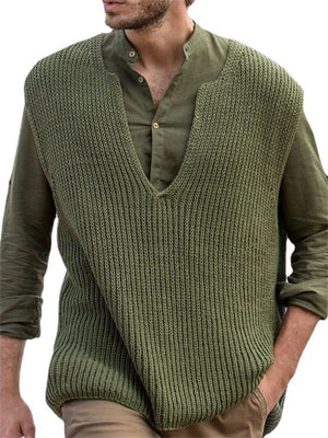 Loose V-Neck Men's Green Sweaters