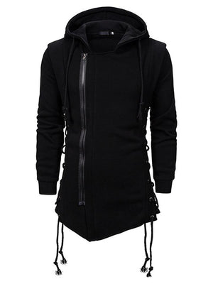 Men's Fashion Front Zipper Design Solid Color Loose Hooded Coats