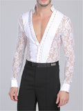 Deep-V Neck Sexy Mens Lace Shirt