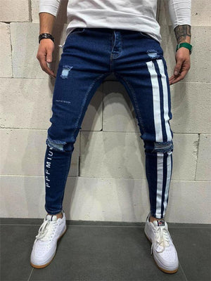 Slim Fit Elastic Cuff Pocket Ripped Denim Pants