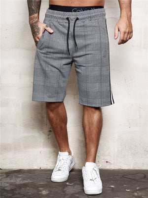 Mens Fashion Plaid Patchwork Sports Shorts