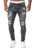 Men Casual Ripped Slant Pocket Washed Skinny Jeans