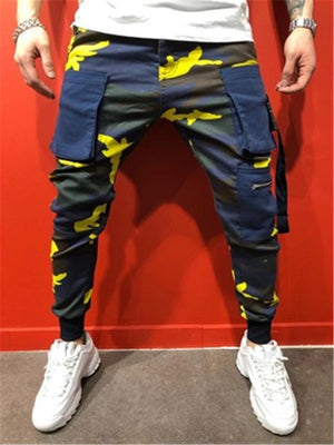 Mens Hip Hop Slim Fit Camo Pants With Side Pockets