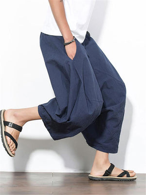 Casual Loose Vintage Linen Cropped Harem Pants