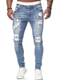 Men Casual Ripped Slant Pocket Washed Skinny Jeans