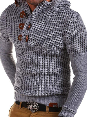 Winter Men's V Neck Horn Button Hooded Sweater