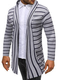 Men's Color-Block Knit Striped Mid-Length Hooded Cardigan Sweater