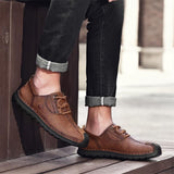 Mens Comfy Plus Size Stitching Print Lace Up Cargo Loafers