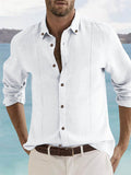 Men's Solid Color Long Sleeve Button Down Vacation Lapel Shirt