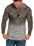 Gradient Color Horizontal Stripe Crew Neck Slim Shirt for Men