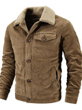 Mens Cozy Warm Corduroy Fleece Lined Bomber Jacket Coat