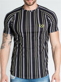 Mens Gym Btreathable Striped Short Sleeve T-Shirts