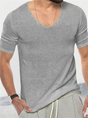 Summer V Neck Slim Fit Knitted Short Sleeve Tops for Fashion Men