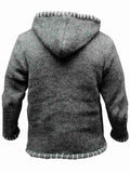 Men's Casual Long-Sleeved Color-Block Knit Hooded Sweater