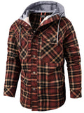 Men's Classic Plaid Fleece Lining Chest Pocket Thick Hooded Cotton Jacket