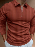 Men's Fashion Long Sleeve Vertical Stripe Zipper Polo Tops