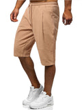 Mens Comfy Breathable Solid Color Casual Knee Shorts