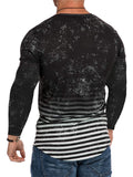 Gradient Color Horizontal Stripe Crew Neck Slim Shirt for Men