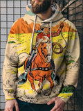 Pullover Style Loose Drawstring Digital Print Hooded Sweatshirt