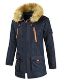 Men's Winter Thermal Parka Padded Coat With Fur Hood