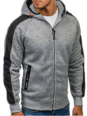 Men’s Warm Patchwork Zip Fastening Hooded Pocket Sweatshirt Coat