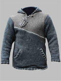 Men's Casual Long-Sleeved Color-Block Knit Hooded Sweater