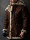 Mens Fashion Thermal Bouclé Jacket Aviator Shearling Coats With Hood