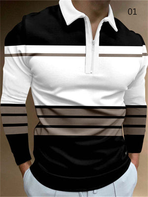 Modern Skinny Fit Long Sleeve Zipper Men's Polo Shirts